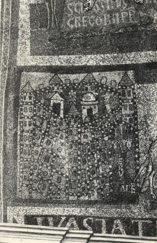 Zigrossi, Giuseppe — Anonimo romano sec. IX - S. Marco Evangelista al Campidoglio, mosaico del catino absidale: Gerusalemme — particolare